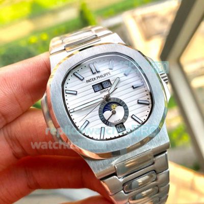 Copy Patek Philippe Nautilus Annual Calendar SS White Dial Watch 42MM